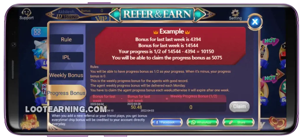 Progress Bonus Teen Patti Go