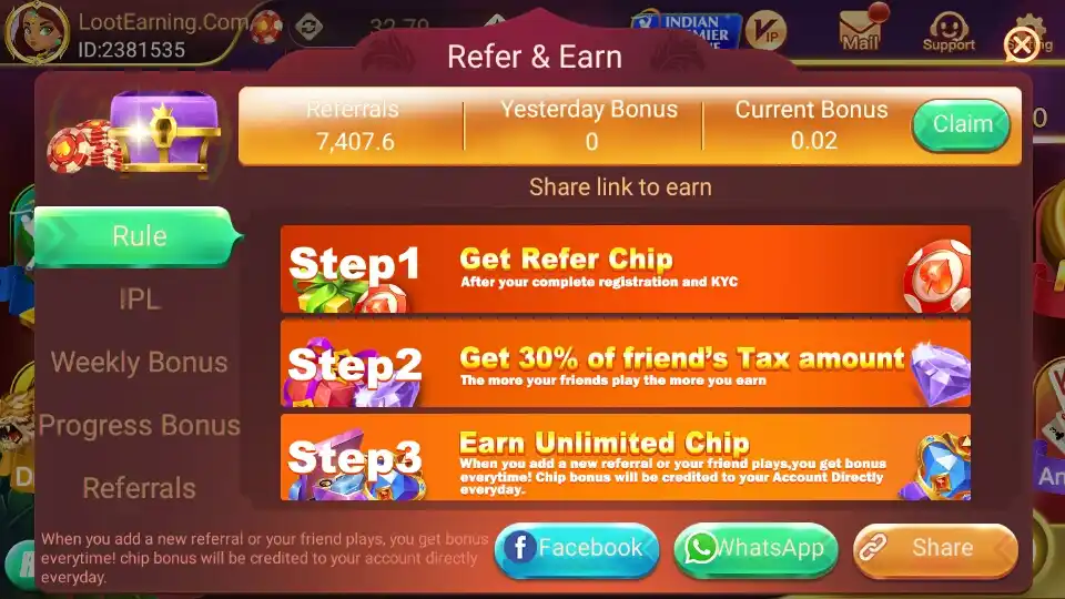 Rummy Golds APK Refer & Earn Program