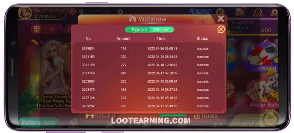 Rummy Ola APK Payment Proof