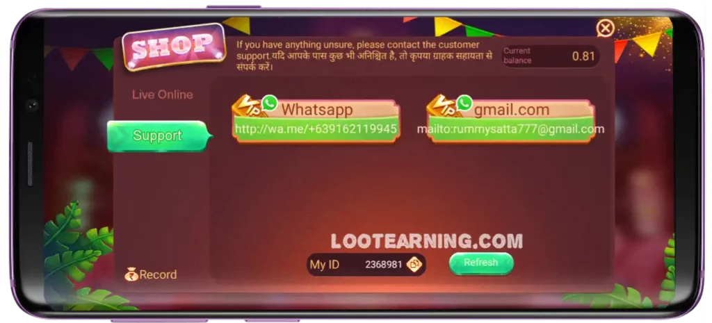 Rummy Satta APK Customer Support