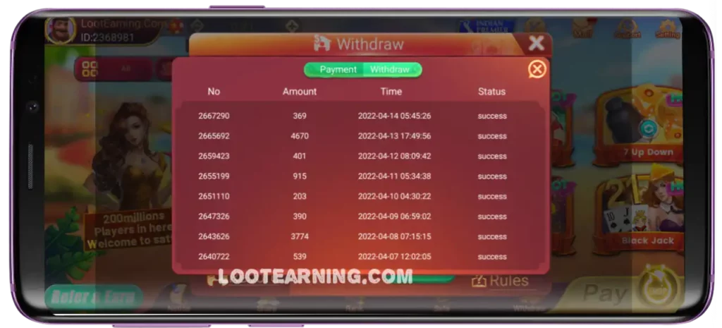 Rummy Satta APK Payment Proof