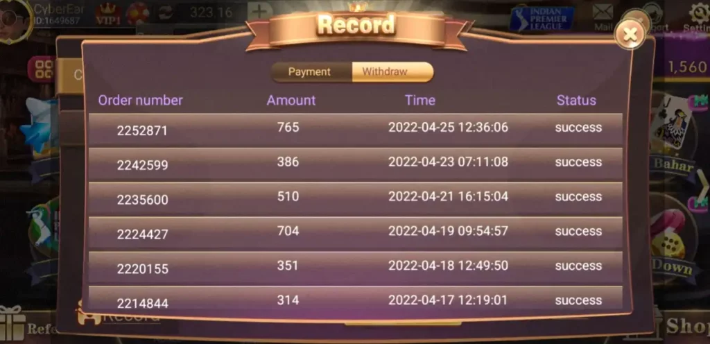 Teen Patti Saloon APK Payment Proof