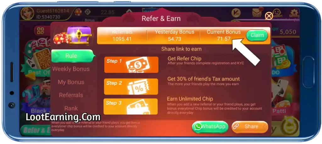 rummy model apk refer & earn program