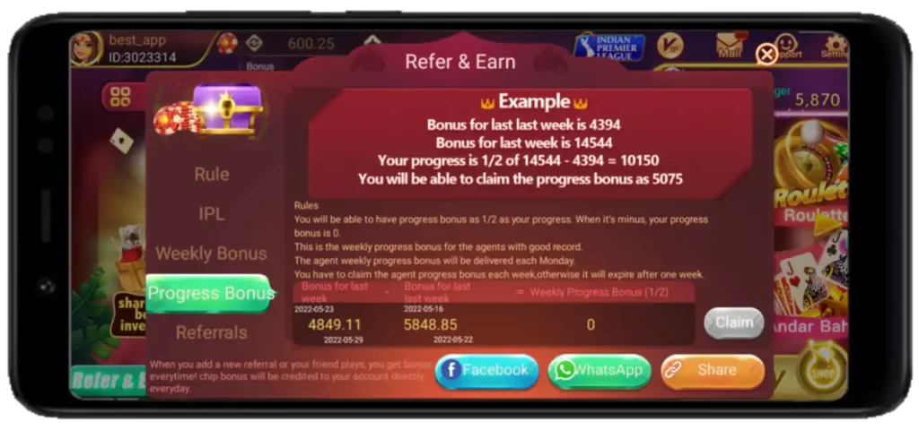rummy ola progress bonus