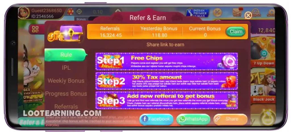 teen patti bindaas mod apk refer & Earn