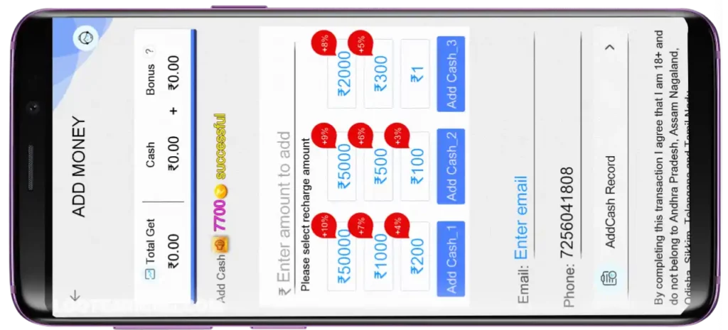 teen patti kash add money
