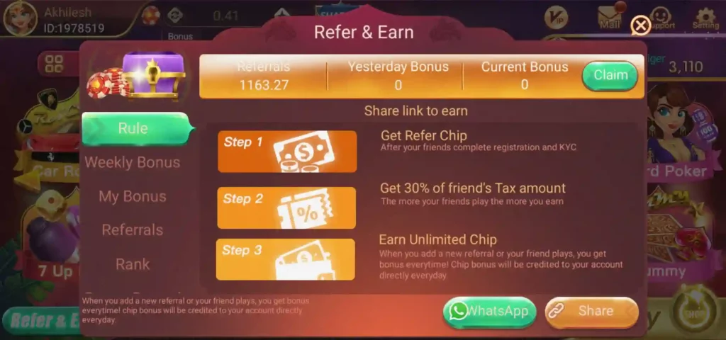 teen patti modern refer & earn