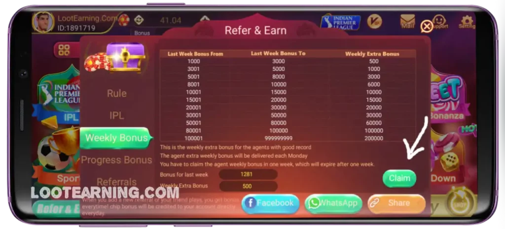 weekly bonus in Noble Rummy