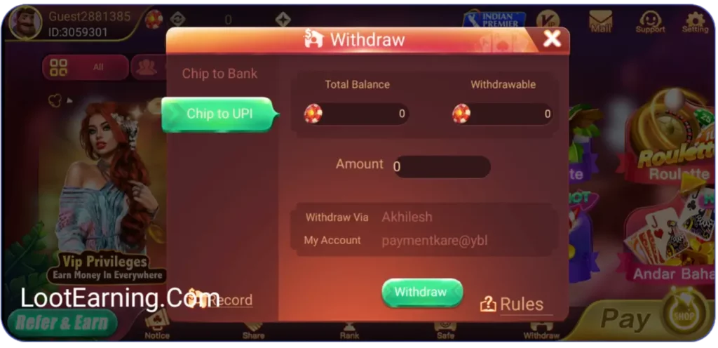 teen patti yes withdraw