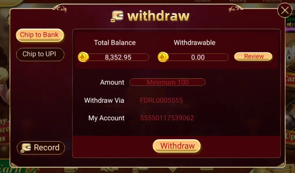 Rummy Earn App redeem money program