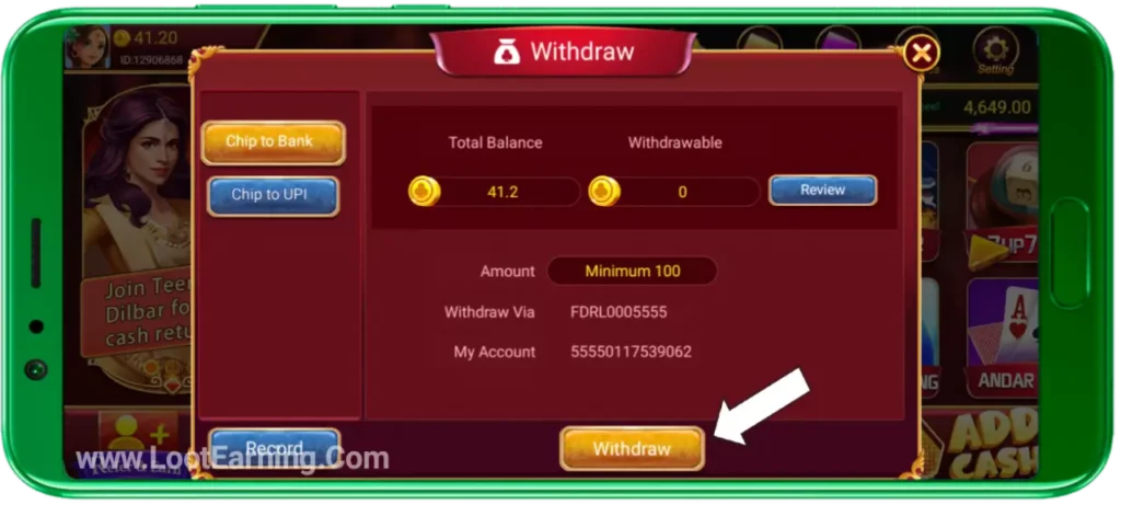 Teen Patti DIlbar Withdrawal
