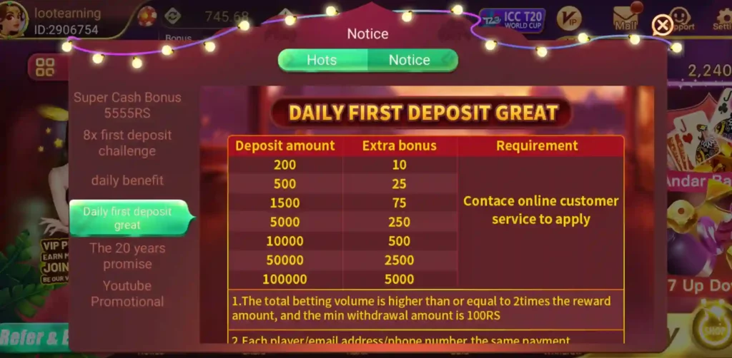 Teen Patti Cash APK Daily First Deposit