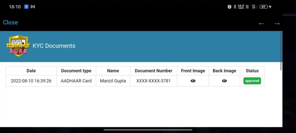 Rummy Aura App KYC