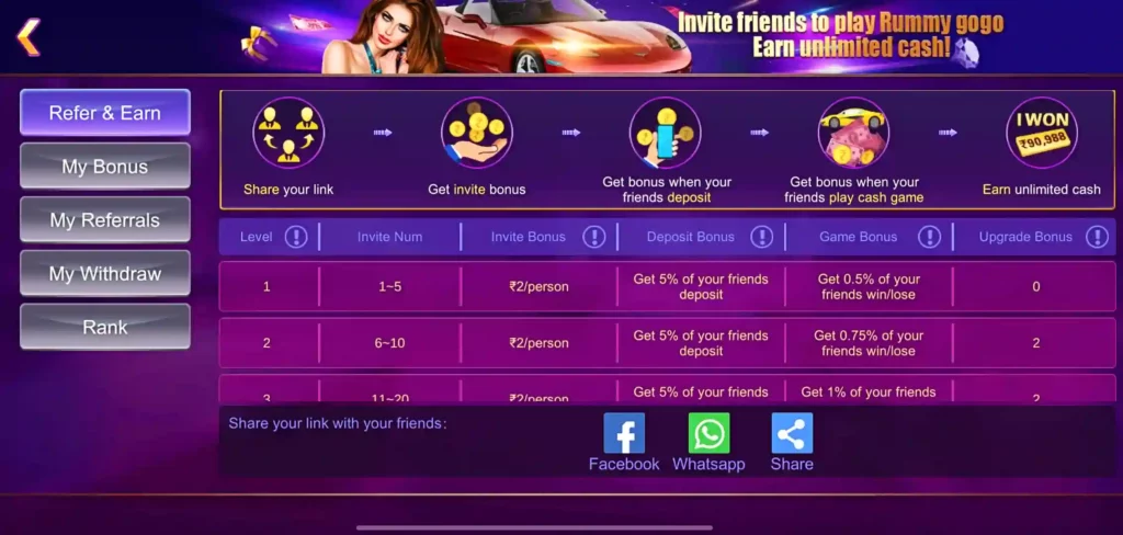 Rummy Gogo APK Refer & Earn Program