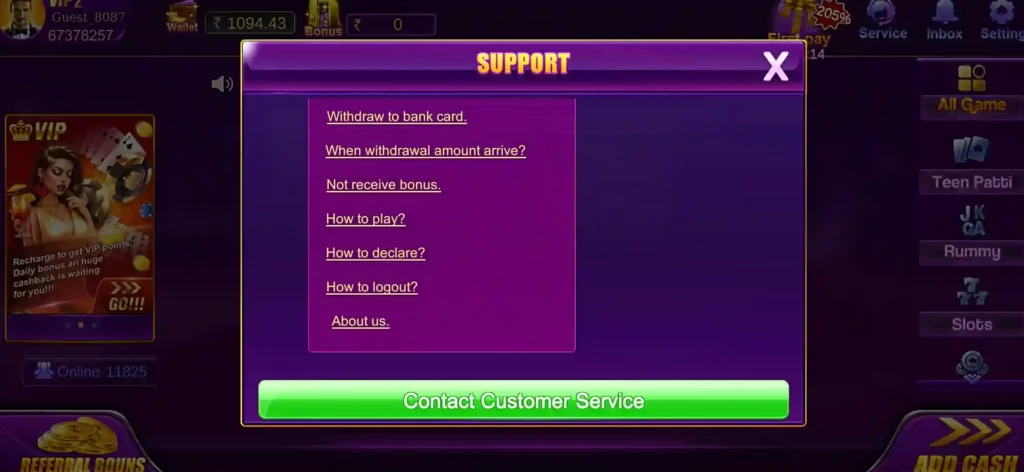 Rummy Gogo App Customer Support