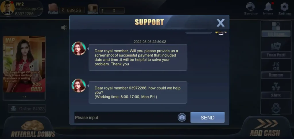 Rummy frenzy support