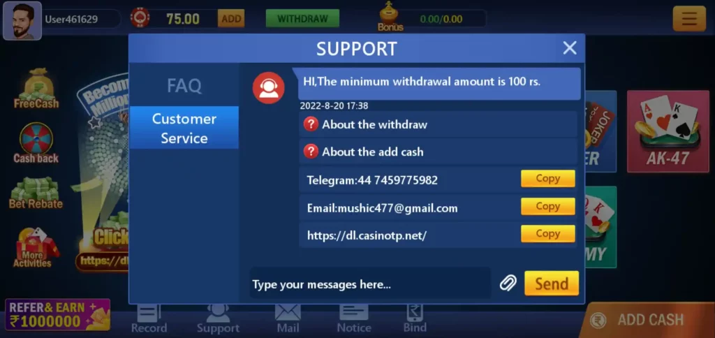 teen patti casino Support