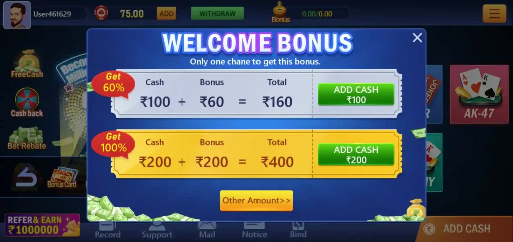 teen patti casino Welcome Bonus