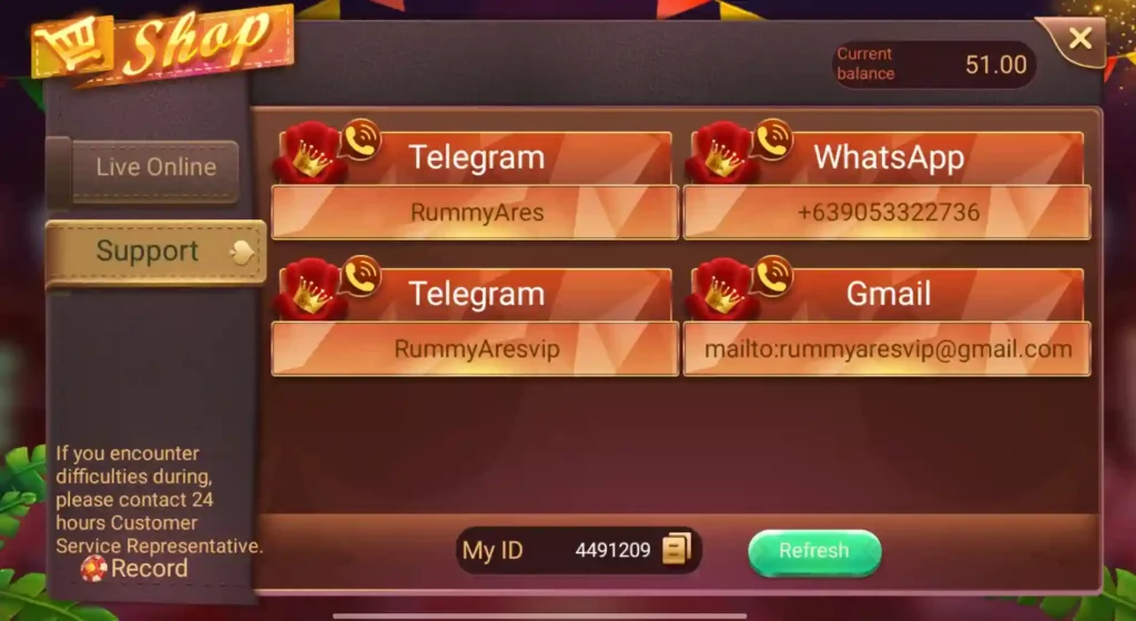 Rummy Ares APK Customer Support